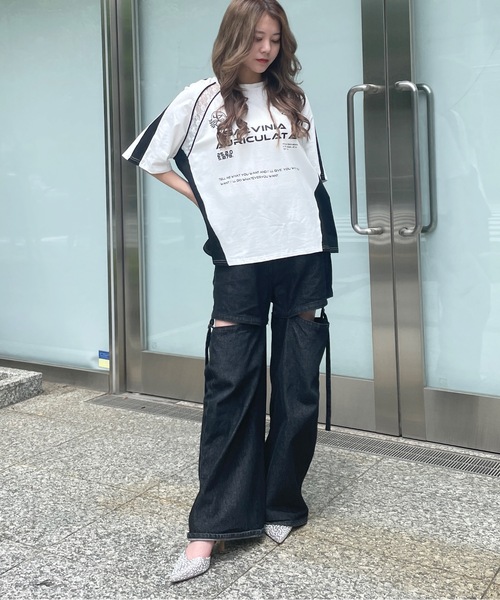 one way（ワンウェイ）の「レース切り替えゲームTシャツ（Tシャツ/カットソー・レディース・ブラック/ホワイト・FREE）」の6枚目の写真