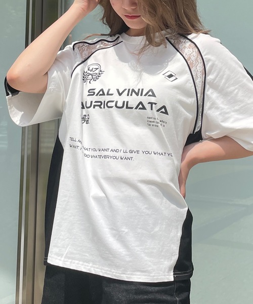 tシャツ レース切替Tシャツ レディース 綿100％袖立体レース切替Tシャツ[品番：ATTW0007179]｜Viola