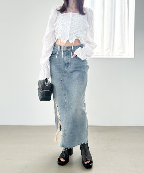 Heather(ヘザー)の「ドロストデザインブラウス 140684(シャツ/ブラウス・レディース・ブラック/イエロー/オフホワイト・FREE)」の5枚目の写真