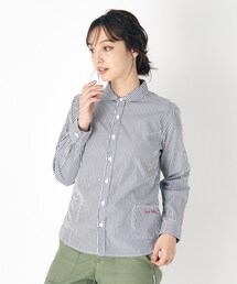 【Lサイズあり/日本製/ワンマイルウエア】丸衿ロゴ刺しゅうシャツ