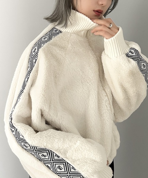 mily bilet(ミウィビレット)の「【mily bilet】上質な肌触り、スタイリッシュアウター。ジャガードテープ使いドロスト付き指穴シャギーファーブルゾン(ブルゾン・レディース・グレイッシュベージュ/ブラック/ベージュ系その他・X-LARGE/SMALL/MEDIUM/LARGE)」の18枚目の写真