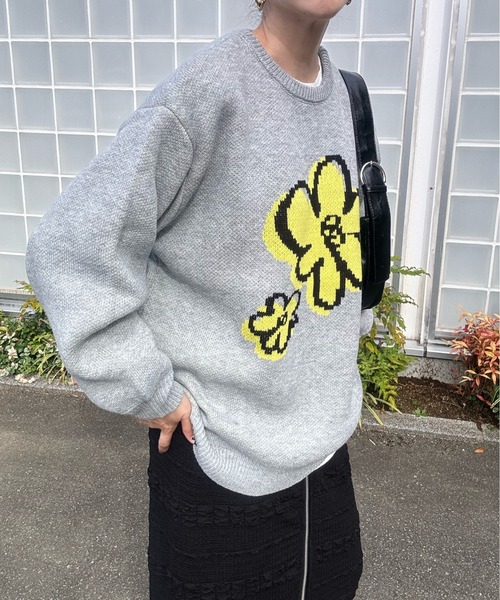 y/m by misato（イムバイミサト）の「ジャガードニットトップス（ニット/セーター・レディース・ブラック/アイボリー/グレー・FREE）」の3枚目の写真
