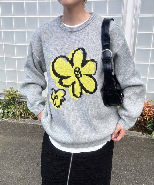 y/m by misato（イムバイミサト）の「ジャガードニットトップス（ニット/セーター・レディース・ブラック/アイボリー/グレー・FREE）」の7枚目の写真
