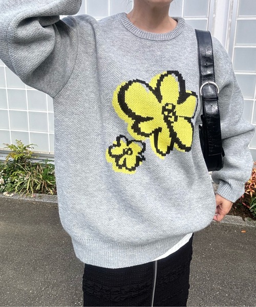 y/m by misato（イムバイミサト）の「ジャガードニットトップス（ニット/セーター・レディース・ブラック/アイボリー/グレー・FREE）」の6枚目の写真