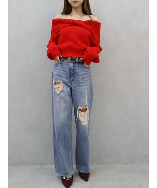 EVRIS（エヴリス）の「ツイストオフショルダーニットトップス（ニット/セーター・レディース・グレー/ブラック/レッド・FREE）」の10枚目の写真