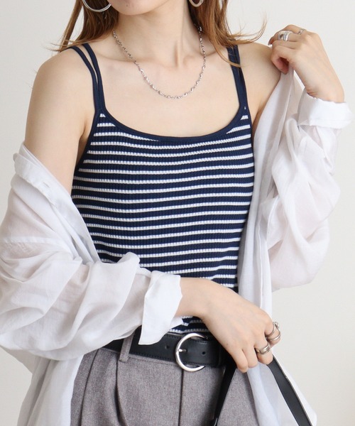 JEMORGAN(ジェーイーモーガン)の「JEMORGAN ボーダーワッフルキャミソール(パック入り)(キャミソール・レディース・ネイビー/杢グレー/ナチュラル・F)」の15枚目の写真