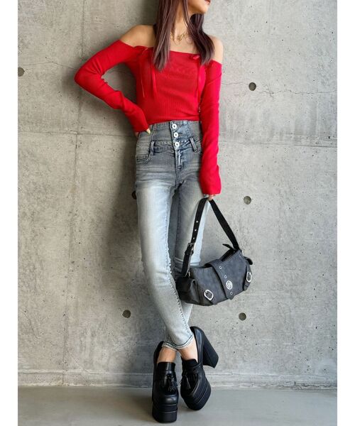 GYDA(ジェイダ)の「【WEB限定】【TINY低身長さん向け】ハイウエストウエストクロススキニーデニムパンツ(デニムパンツ・レディース・ライトブルー/ブラック/インディゴブルー・MEDIUM/SMALL/X-SMALL)」の6枚目の写真