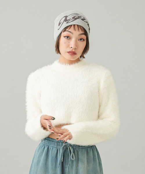 X-girl（エックスガール）の「HIGH NECK COMPACT KNIT TOP（ニット/セーター・レディース・ホワイト/チャコール・ONE SIZE）」の9枚目の写真
