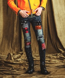 NO ID.×OVERDESIGNアルティメットストレッチデニムパッチワークスキニーPT（パンツ)