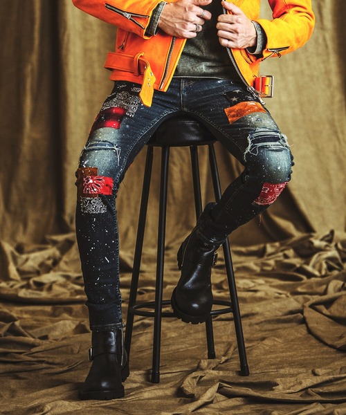 NO ID.（ノーアイディ）の「NO ID.×OVERDESIGNアルティメットストレッチデニムパッチワークスキニーPT（パンツ)（Tシャツ/カットソー・メンズ・インディゴブルー・1/2）」の4枚目の写真