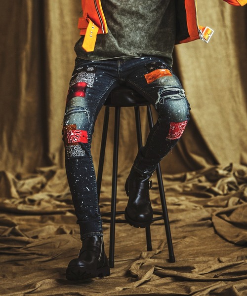 NO ID.（ノーアイディ）の「NO ID.×OVERDESIGNアルティメットストレッチデニムパッチワークスキニーPT（パンツ)（Tシャツ/カットソー・メンズ・インディゴブルー・1/2）」の5枚目の写真