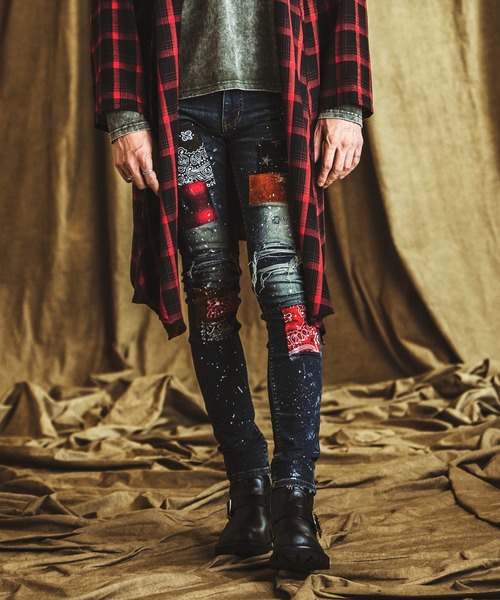 NO ID.（ノーアイディ）の「NO ID.×OVERDESIGNアルティメットストレッチデニムパッチワークスキニーPT（パンツ)（Tシャツ/カットソー・メンズ・インディゴブルー・1/2）」の6枚目の写真