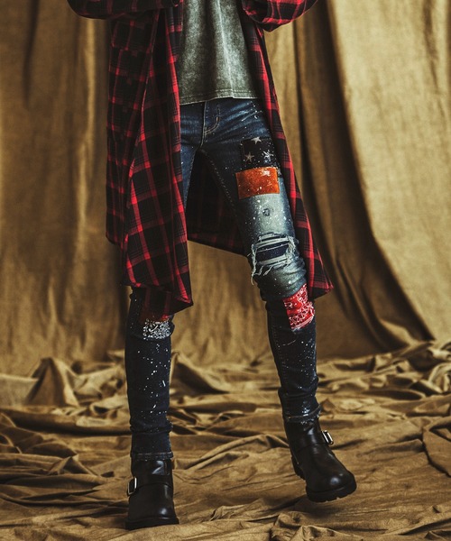 NO ID.（ノーアイディ）の「NO ID.×OVERDESIGNアルティメットストレッチデニムパッチワークスキニーPT（パンツ)（Tシャツ/カットソー・メンズ・インディゴブルー・1/2）」の7枚目の写真