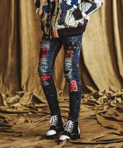 NO ID.（ノーアイディ）の「NO ID.×OVERDESIGNアルティメットストレッチデニムパッチワークスキニーPT（パンツ)（Tシャツ/カットソー・メンズ・インディゴブルー・1/2）」の9枚目の写真