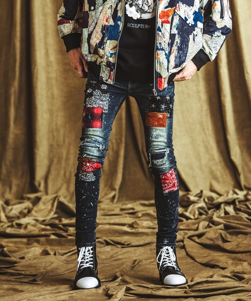 NO ID.（ノーアイディ）の「NO ID.×OVERDESIGNアルティメットストレッチデニムパッチワークスキニーPT（パンツ)（Tシャツ/カットソー・メンズ・インディゴブルー・1/2）」の11枚目の写真