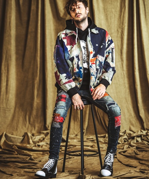 NO ID.（ノーアイディ）の「NO ID.×OVERDESIGNアルティメットストレッチデニムパッチワークスキニーPT（パンツ)（Tシャツ/カットソー・メンズ・インディゴブルー・1/2）」の12枚目の写真