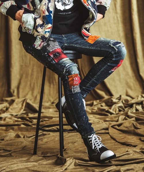 NO ID.（ノーアイディ）の「NO ID.×OVERDESIGNアルティメットストレッチデニムパッチワークスキニーPT（パンツ)（Tシャツ/カットソー・メンズ・インディゴブルー・1/2）」の13枚目の写真