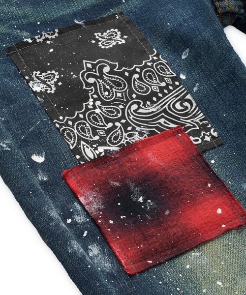 NO ID.（ノーアイディ）の「NO ID.×OVERDESIGNアルティメットストレッチデニムパッチワークスキニーPT（パンツ)（Tシャツ/カットソー・メンズ・インディゴブルー・1/2）」の20枚目の写真