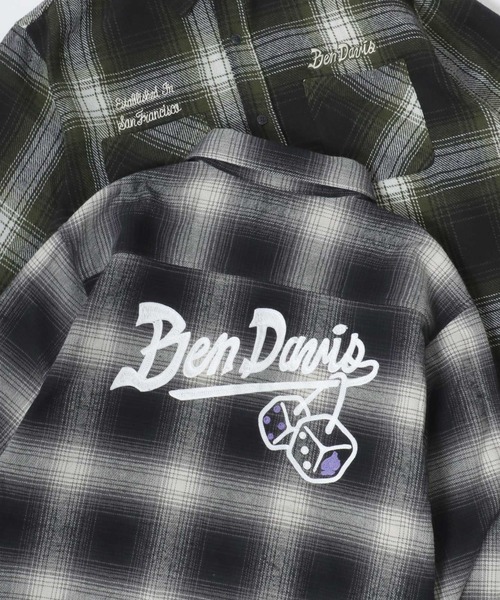 BEN DAVIS（ベンデイビス）の「BEN DAVIS/ベンデイビス EMBRO OMBRE SHIRT/オーバーサイズ バック刺繍 起毛 オンブレチェックシャツ/レディース メンズ（シャツ/ブラウス・メンズ・グリーン/ブラック・M/L/XL）」の2枚目の写真