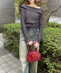 clear | サイドドロスト長袖リブカットソートップス [トレンドライク 華奢見え]≪2024AW新作≫(Tシャツ/カットソー)