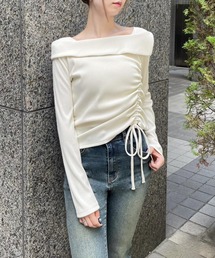 clear | サイドドロスト長袖リブカットソートップス [トレンドライク 華奢見え]≪2024AW新作≫(Tシャツ/カットソー)