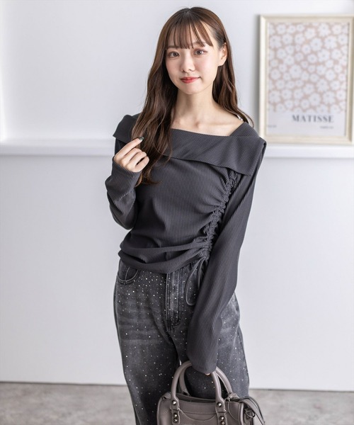 clear（クリア）の「サイドドロスト長袖リブカットソートップス [華奢見え]≪2024AW新作≫（Tシャツ/カットソー・レディース・チャコールグレー/ブラック/アイボリー・F）」の6枚目の写真