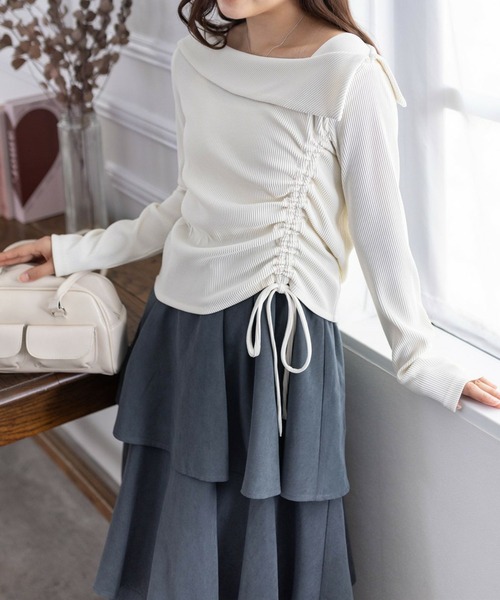 clear（クリア）の「サイドドロスト長袖リブカットソートップス [華奢見え]≪2024AW新作≫（Tシャツ/カットソー・レディース・チャコールグレー/ブラック/アイボリー・F）」の8枚目の写真