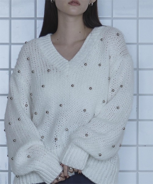 セール】シルバービーズVネックニット（ニット/セーター）｜miette  