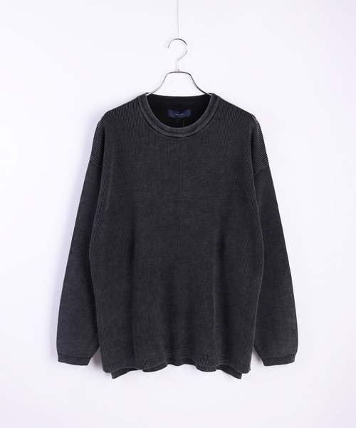 WESTSEA（ウエストシー）の「片畔 ストーンウォッシュ加工 ルーズサイズ 無地クルー（ニット/セーター・メンズ・スミクロ/グレー/ネイビー・L/M）」の4枚目の写真