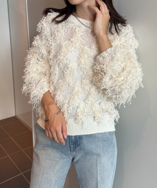 RANAN(ラナン)の「フリンジデザインショートニット(ニット/セーター・レディース・ブラック/アイボリー/ブルー・S/M/L/LL)」の22枚目の写真
