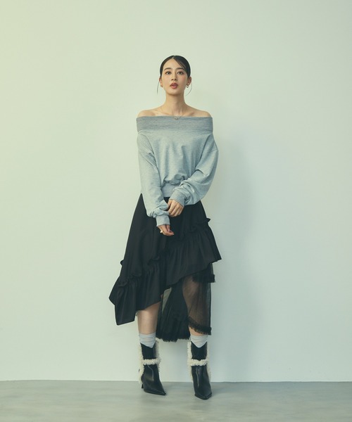 TITTY&CO.（ティティーアンドコー）の「ワンショルダーロゴスウェットトップス（スウェット・レディース・グレー/ピンク/ホワイト・FREE）」の13枚目の写真