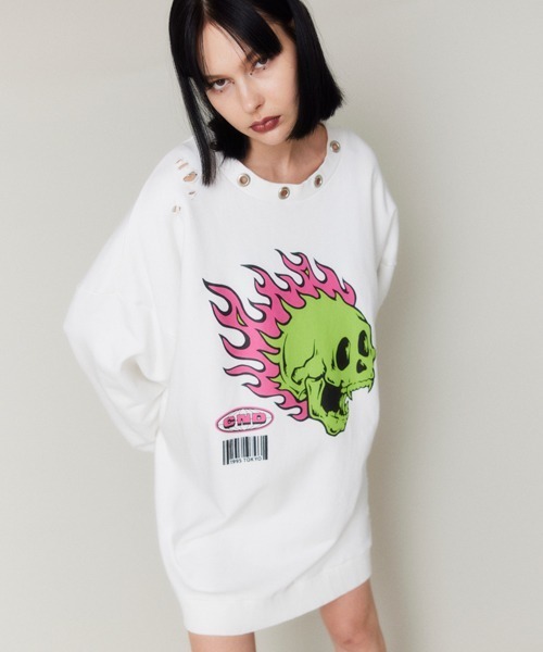 Candy Stripper(キャンディストリッパー)の「FIRE SKULL DAMAGE スウェット(スウェット・レディース・ブラック/ヘザーグレー/オフホワイト・2)」の21枚目の写真