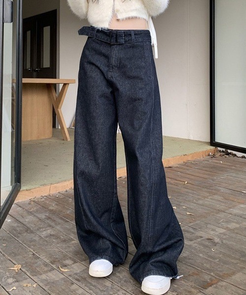 meJane(ミージェーン)の「デニムワイドバギーパンツ(デニムパンツ・レディース・インディゴブルー・L/M/S)」の1枚目の写真