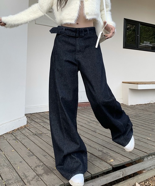 meJane(ミージェーン)の「デニムワイドバギーパンツ(デニムパンツ・レディース・インディゴブルー・L/M/S)」の3枚目の写真