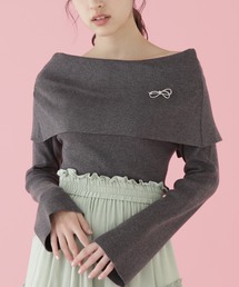 ◇ブローチ付き2wayオフショルリブニット