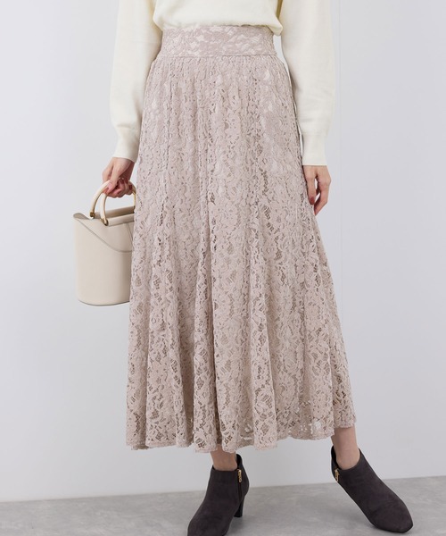 ROPE' PICNIC（ロペピクニック）の「着丈が調節できる起毛レーススカート（スカート・レディース・チャコールグレー/オフホワイト/ピンク・38/36）」の3枚目の写真