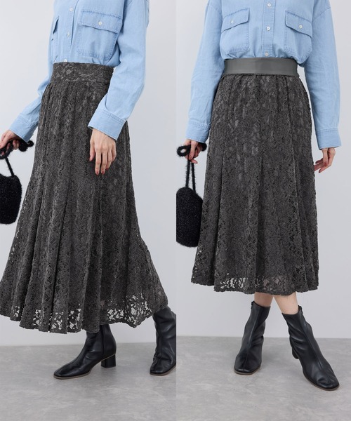 ROPE' PICNIC（ロペピクニック）の「着丈が調節できる起毛レーススカート（スカート・レディース・チャコールグレー/オフホワイト/ピンク・38/36）」の2枚目の写真