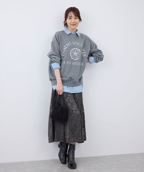 ROPE' PICNIC（ロペピクニック）の「着丈が調節できる起毛レーススカート（スカート・レディース・チャコールグレー/オフホワイト/ピンク・38/36）」の4枚目の写真