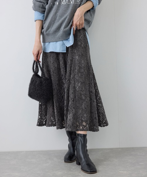 ROPE' PICNIC（ロペピクニック）の「着丈が調節できる起毛レーススカート（スカート・レディース・チャコールグレー/オフホワイト/ピンク・38/36）」の6枚目の写真
