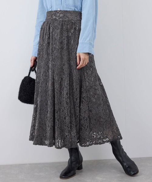 ROPE' PICNIC（ロペピクニック）の「着丈が調節できる起毛レーススカート（スカート・レディース・チャコールグレー/オフホワイト/ピンク・38/36）」の8枚目の写真