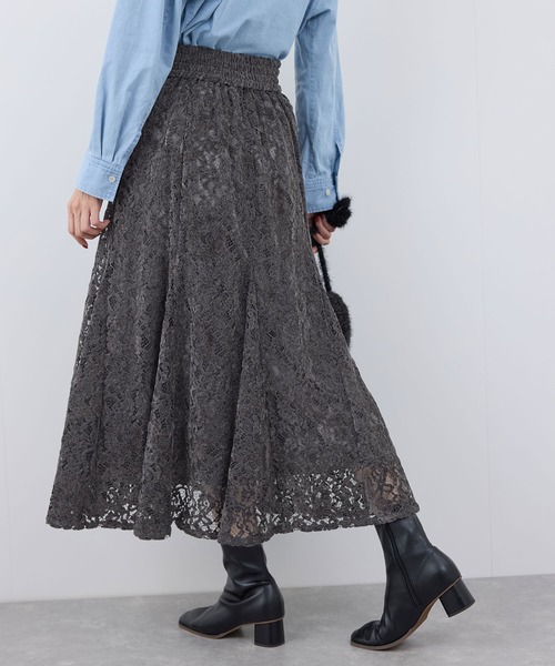 ROPE' PICNIC（ロペピクニック）の「着丈が調節できる起毛レーススカート（スカート・レディース・チャコールグレー/オフホワイト/ピンク・38/36）」の9枚目の写真