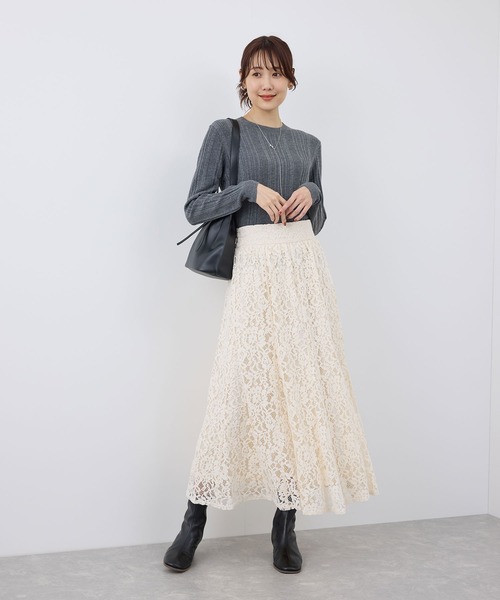 ROPE' PICNIC（ロペピクニック）の「着丈が調節できる起毛レーススカート（スカート・レディース・チャコールグレー/オフホワイト/ピンク・38/36）」の13枚目の写真