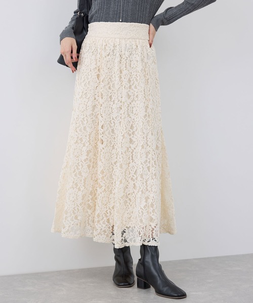 ROPE' PICNIC（ロペピクニック）の「着丈が調節できる起毛レーススカート（スカート・レディース・チャコールグレー/オフホワイト/ピンク・38/36）」の17枚目の写真