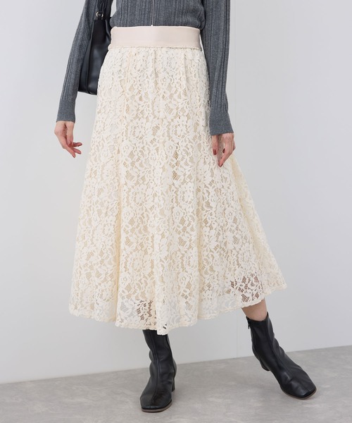 ROPE' PICNIC（ロペピクニック）の「着丈が調節できる起毛レーススカート（スカート・レディース・チャコールグレー/オフホワイト/ピンク・38/36）」の19枚目の写真