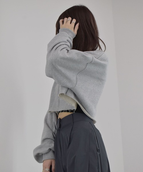 完売新品Cropped Smooth Knitグレー　クロップドトップス ZOZO限定】クロップドダメージデザインスウェット 長袖 ミニ丈