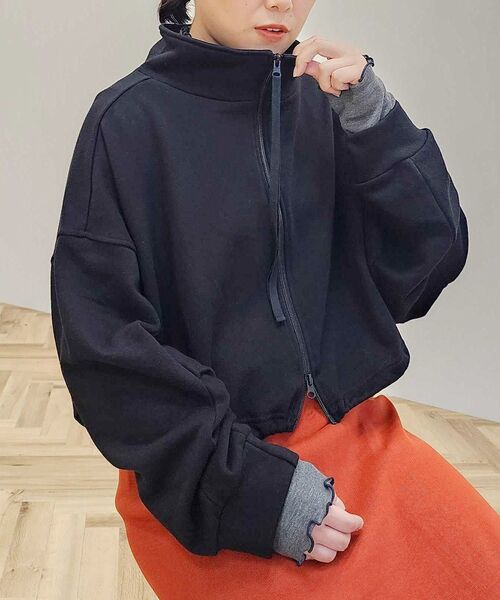 CRAFT STANDARD BOUTIQUE（クラフトスタンダードブティック）の「【WEB限定】裏毛ダブルジップショートスウェット（スウェット・レディース・ブラック/ホワイト系その他/ネイビー/杢グレー/グリーン系その他3/カーキ・FREE）」の3枚目の写真