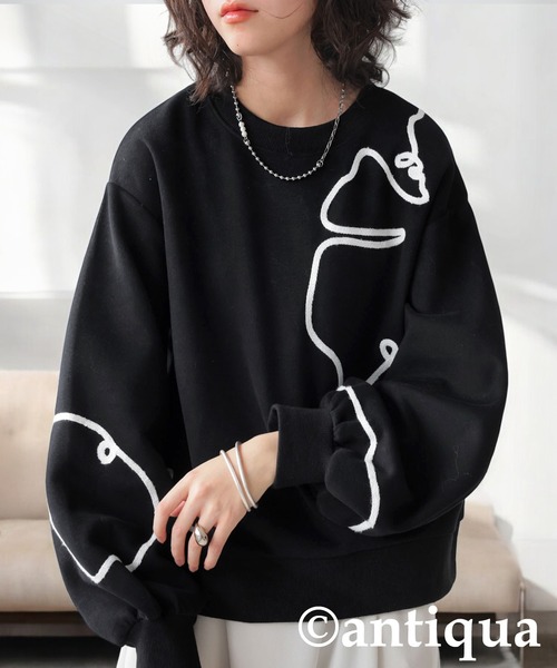 antiqua(アンティカ)の「ラインショートトレーナー(スウェット・レディース・ブラック/杢グレー・ONESIZE)」の1枚目の写真