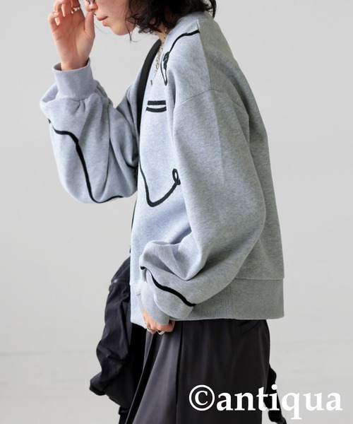 antiqua(アンティカ)の「ラインショートトレーナー(スウェット・レディース・ブラック/杢グレー・ONESIZE)」の8枚目の写真