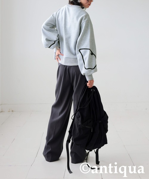 antiqua(アンティカ)の「ラインショートトレーナー(スウェット・レディース・ブラック/杢グレー・ONESIZE)」の9枚目の写真