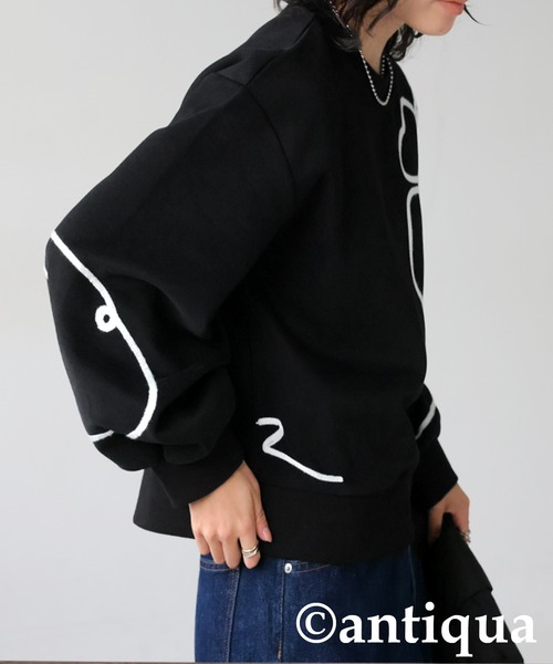 antiqua(アンティカ)の「ラインショートトレーナー(スウェット・レディース・ブラック/杢グレー・ONESIZE)」の4枚目の写真